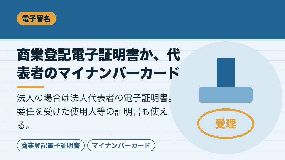 商業登記電子証明書か、代表者のマイナンバーカード