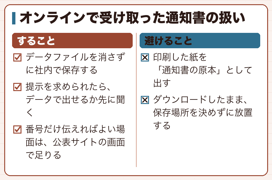 オンラインで受け取った通知書の扱い