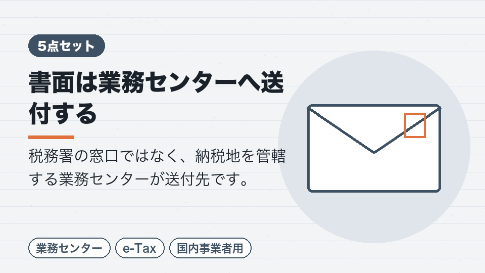 書面は業務センターへ送付する