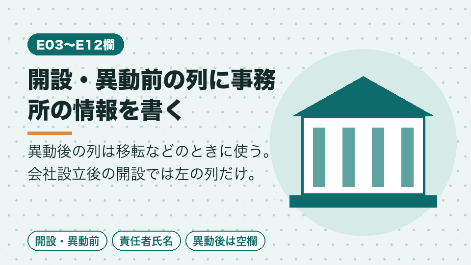 開設・異動前の列に事務所の情報を書く
