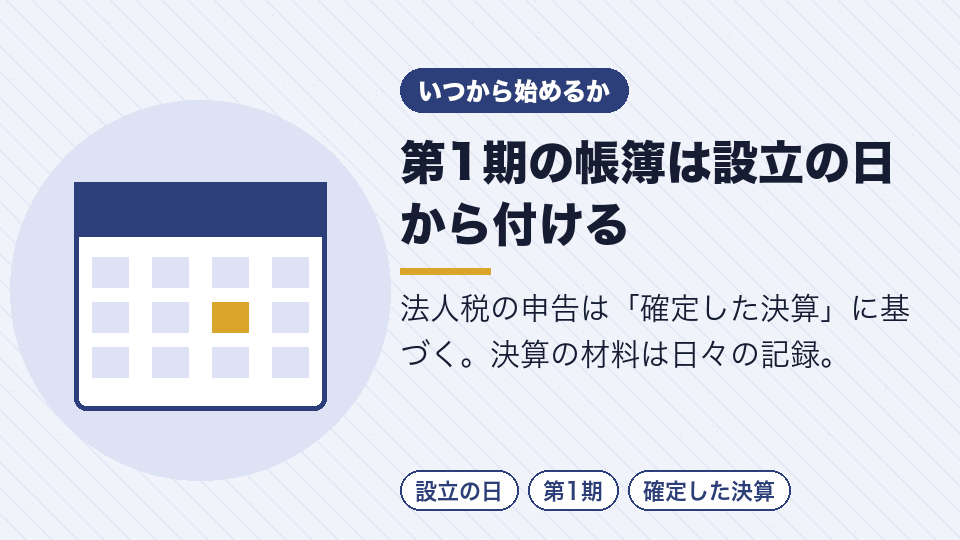 第1期の帳簿は設立の日から付ける