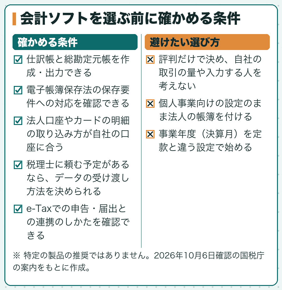 会計ソフトを選ぶ前に確かめる条件