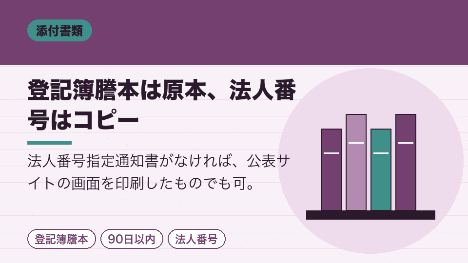 登記簿謄本は原本、法人番号はコピー
