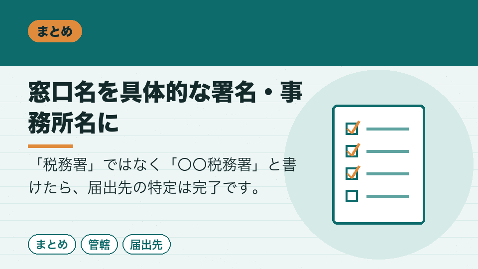 窓口名を具体的な署名・事務所名に