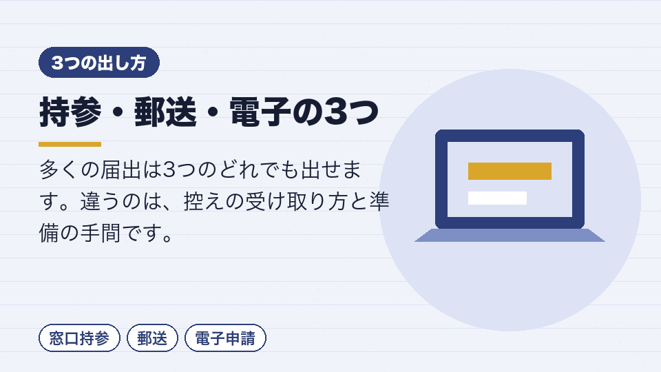 持参・郵送・電子の3つ