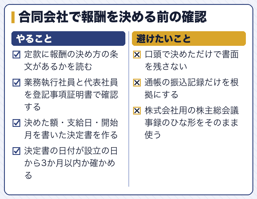 合同会社で報酬を決める前の確認
